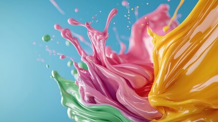 Poster - A splash of paint with a blue background. The colors are bright and vibrant, creating a sense of energy and excitement. The splatter effect adds a dynamic and playful element to the image