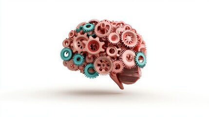 Poster - A brain made of gears and gears. The gears are pink and green. The brain is a representation of the human mind
