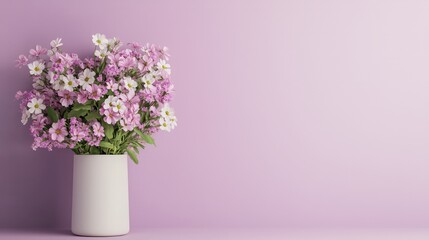 Aufkleber - A white vase with pink flowers sits on a pink wall. The flowers are in full bloom and the vase is the perfect size to hold them. The scene is simple and elegant, with the pink flowers