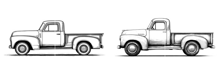 Abstract cargo vehicle minimalist linear sketch on white background in continuous line art style. Modern illustration.