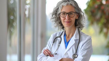 Mature female doctor on light background