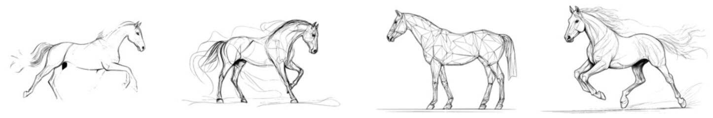 An illustration of a running horse in continuous line art style isolated on white background.