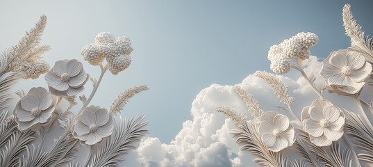 An image of yellow flowers blooming against a blue sky and sunshine