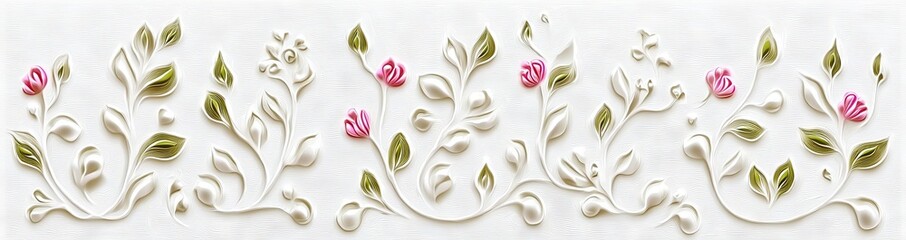 Wall Mural - The white background is decorated with different flowers