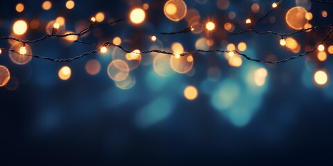 Wall Mural - holiday illumination and decoration. christmas garland bokeh lights over dark blue background. blurr