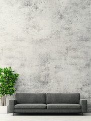 Wall Mural - Modern living room with a gray sofa in front of a concrete wall.