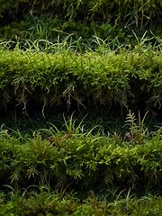 Wall Mural - Green moss texture with small plants growing through.