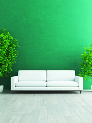 Sticker - A white couch sits in front of a green wall.