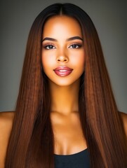 Wall Mural - A woman with long brown hair is posing for a picture