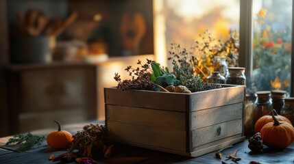 Canvas Print - Autumn Harvest Bounty in Cozy Home Setting