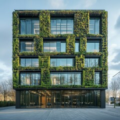 Canvas Print - Modern office building with green wall.