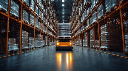 Poster - Automated guided vehicle transporting heavy loads in a warehouse during operational hours