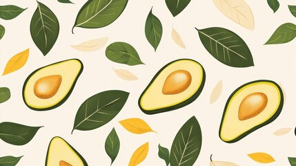 Sticker - Avocado and Leaves Seamless Pattern