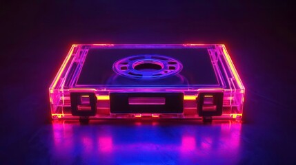 Sticker - A glowing vintage cassette tape with pink and yellow highlights on a dark background.