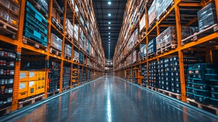 Poster - robots utilizing ai algorithms for optimized operations in a modern distribution warehouse