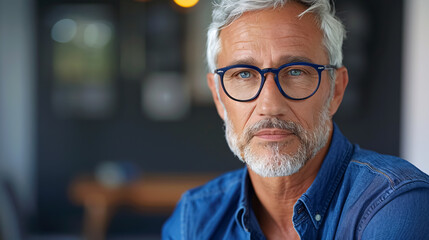 Poster - Middle-aged hoary senior man wearing glasses over an isolated background with a happy and cool smile on his face. Lucky person.