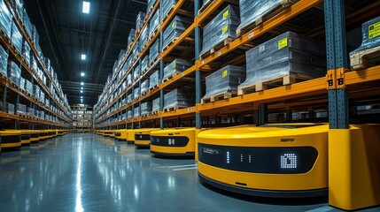 Poster - Energy-efficient warehouse featuring autonomous robotic systems and optimized storage solutions