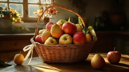 Poster - Basket of Autumn Apples in Cozy Country Home