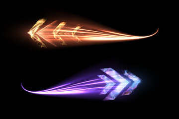 Poster - Light effect of high speed movement of light high speed arrow yellow glow. Dynamic movement of high speed arrow of light energy. Vector