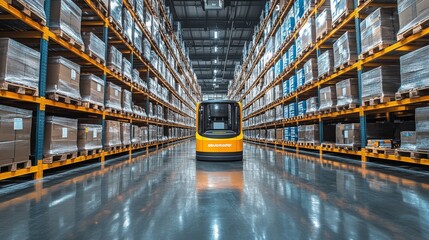 Poster - Energy efficient warehouse interior with automated machinery during daytime operations
