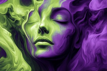 Poster - A mesmerizing and captivating blend of vibrant colors successfully capturing a serene, abstract portrait art piece