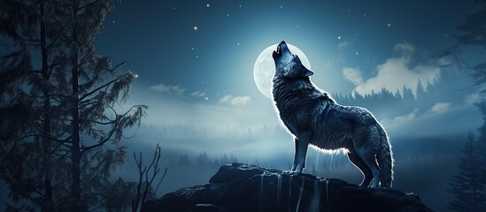 Poster - Wolf Howling at the Moon