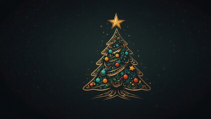 Wall Mural - Icon of a tattoo-style Christmas tree with a star.