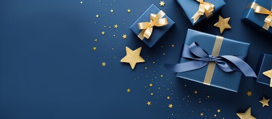 Sticker - Blue Gift Boxes with Golden Stars