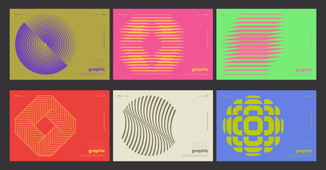 Poster - Minimal Bauhaus Abstract Posters Set. Swiss Design composition with geometric shapes. Optical Illusion Background.