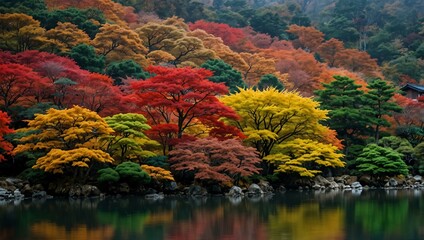 Wall Mural - Japanese autumn foliage during the Koyo season, vibrant colors.