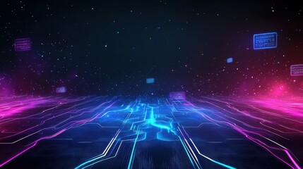 Poster - Sleek Cyber Monday background with glowing blue and purple geometric shapes