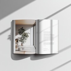 Poster - Open magazine showcasing a plant in a pot on a table by a window.