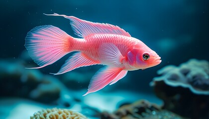 Vibrant pink tropical fish gliding through pristine blue waters, showcasing the beauty of marine life and the enchanting underwater world