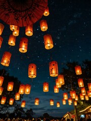 Wall Mural - Lanterns glowing in the dark sky during a festival