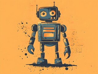 Robot Retro with Bold Lines Showcasing Vintage Futuristic Machinery and Automation Technology Designs