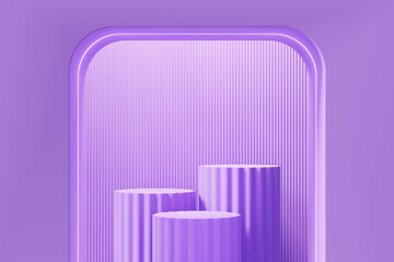 Poster - Violet Stage Platform with neon light For Product Display 3D Rendering	