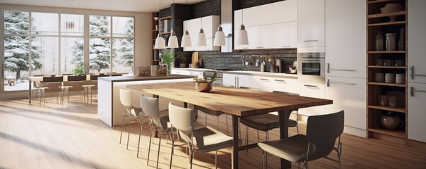 Wall Mural - Modern Kitchen with Winter View