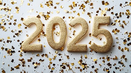 Gold Glitter 2025 New Year's Background. Happy New Year.