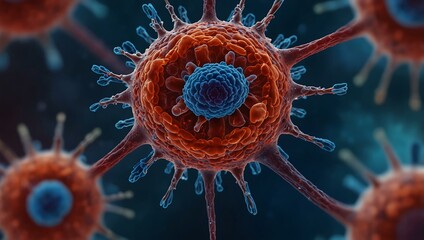 Poster - Microscopic view of a cell with red and blue hues.