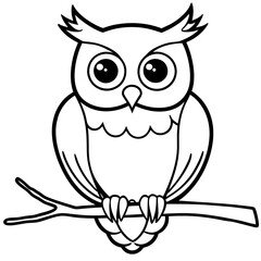 Sticker - Intricate Owl with Glowing Eyes on Spooky Branch line art Vector Design