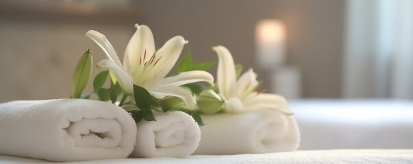 Poster - Spa Treatment with White Towels and Lilies