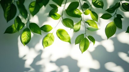 Sticker - Green leaves casting shadows on a white background.