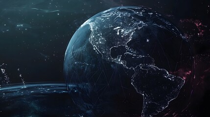 Poster - A digital rendering of the Earth with glowing lights in a deep space backdrop.