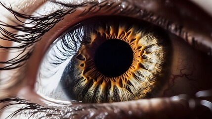 Wall Mural - Close-up of a brown eye with long eyelashes.