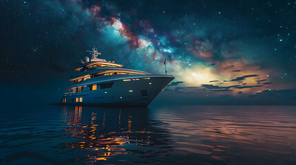 Wall Mural - yacht shining on the ocean in the night