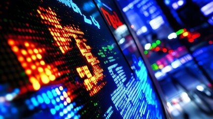 Poster - Close-up of a stock ticker with numbers and charts displayed in vibrant colors.