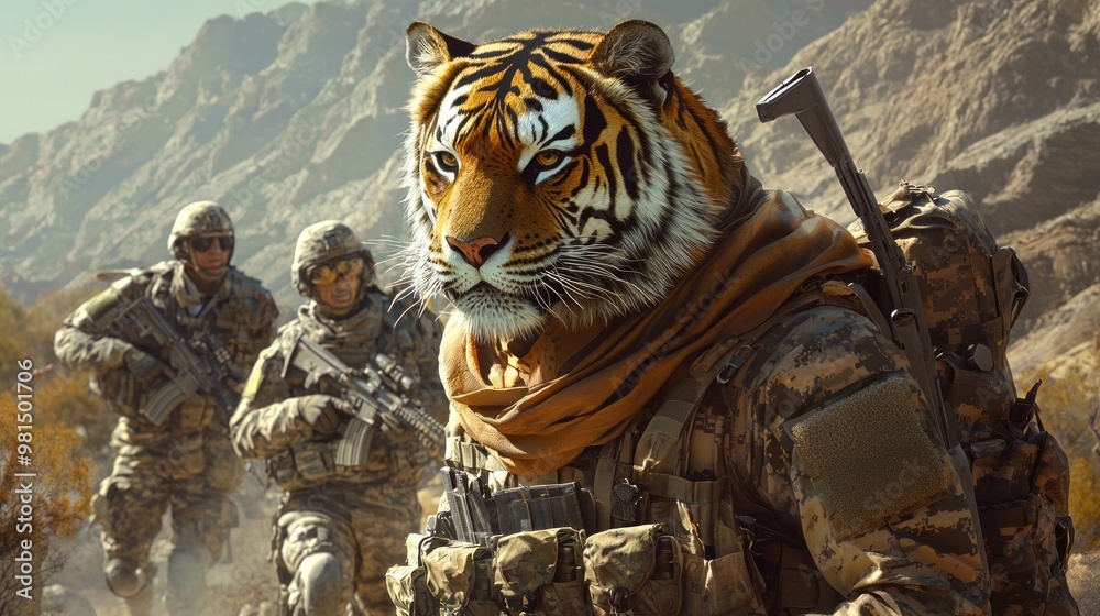Majestic Tiger Commander Leading Elite Soldiers through Awe-Inspiring ...
