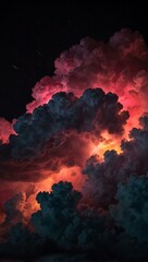 Wall Mural - Neon cloud formation with pink and yellow light in a dark setting.