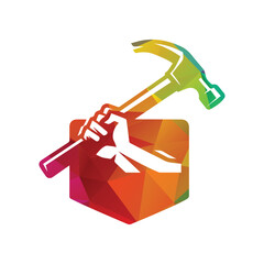 Wall Mural - Colorful Hammer and Arm Geometric Vector Illustration