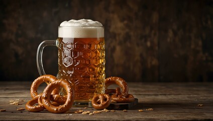 Wall Mural - Oktoberfest celebration with traditional German beer and pretzels.